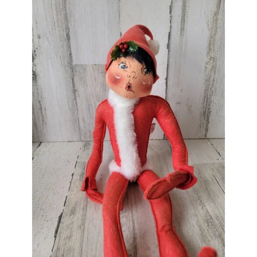 Annalee 1991‎ vintage red Christmas elf mistletoe Xmas